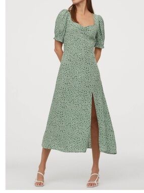 H&M sweetheart midi dress green floral L